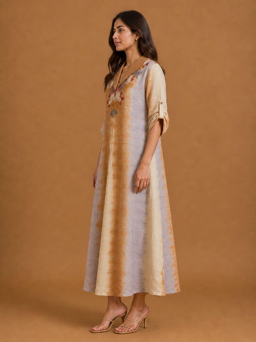 Lilac Brown Embroidered Dress