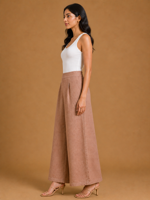 Light Brown Relaxed Fit Linen Trouser