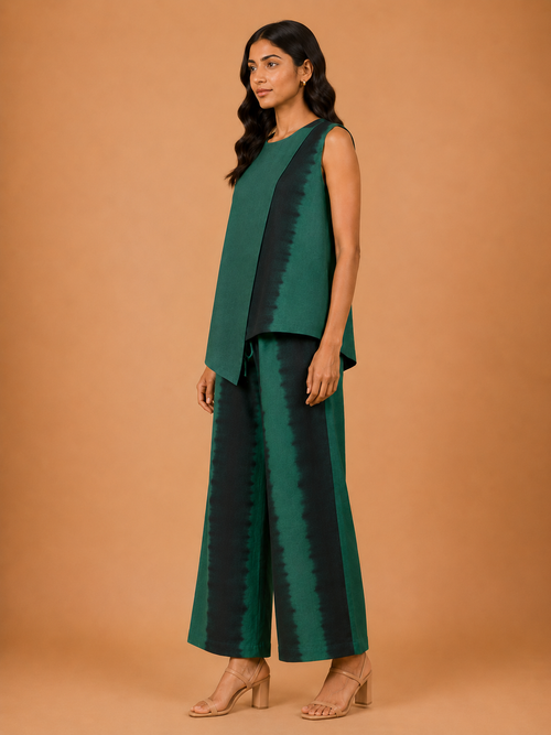 Green & Black Tie-Dye Asymmetric Co-Ord Set