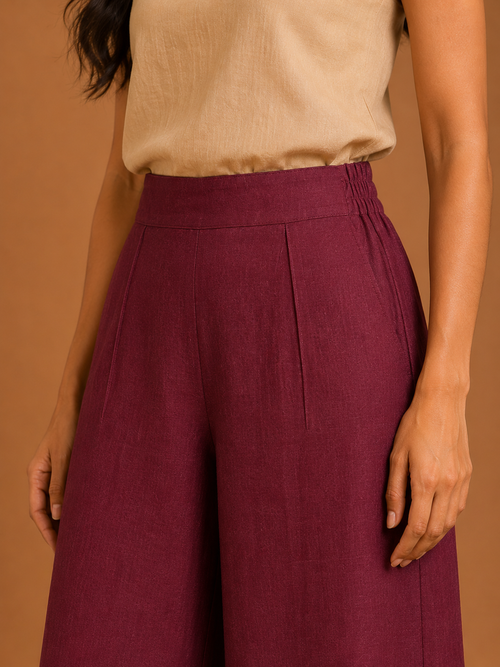 Maroon Relaxed Fit Linen Trouser