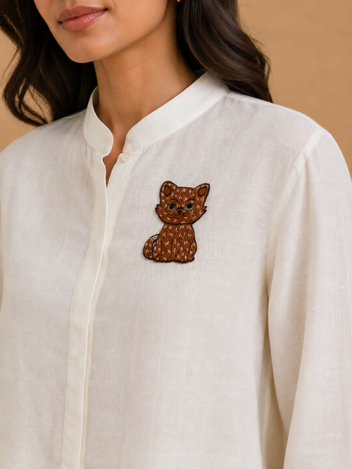 White Fox Embroidered Shirt