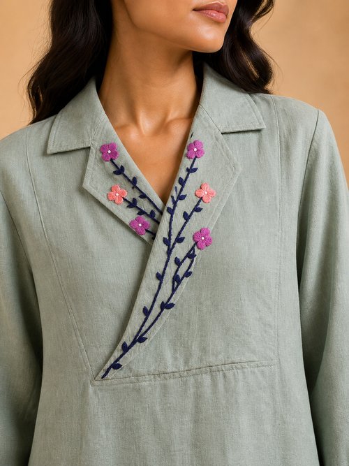 Sage Green Floral Lapel Co-Ord Set