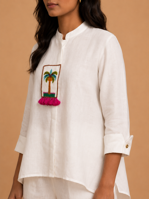 White Palm Tree Embroidered Shirt