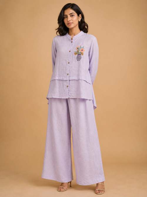 Lavender Floral Embroidered Co-Ord Set
