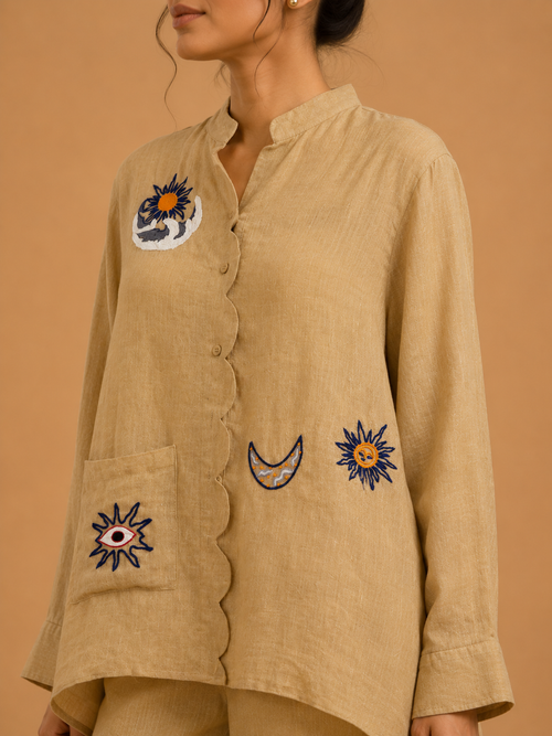 Beige Celestial Embroidered Shirt
