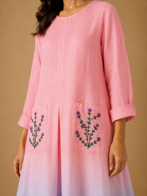Pink & Lavender Ombre Embroidered Dress