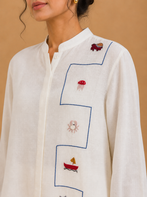 White Marine Embroidered Shirt