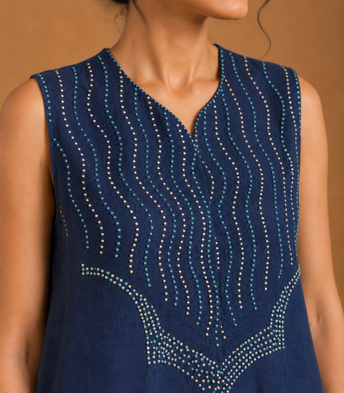 Navy Blue Wavy French Knot Co-Ord Set