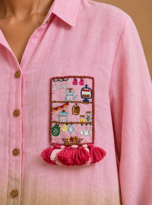 Pink & Beige Ombré Embroidered Shirt
