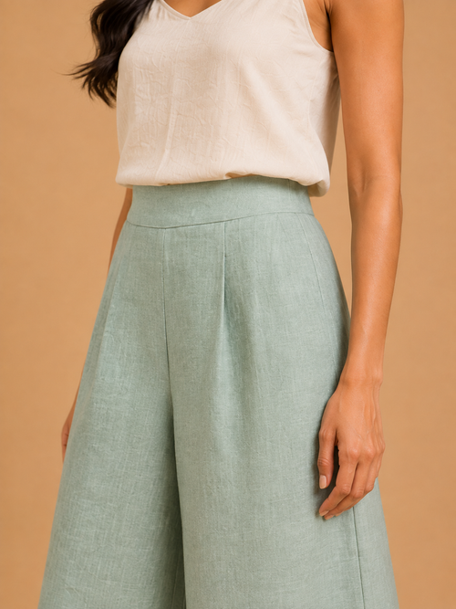 Sea Blue Relaxed Fit Linen Trouser