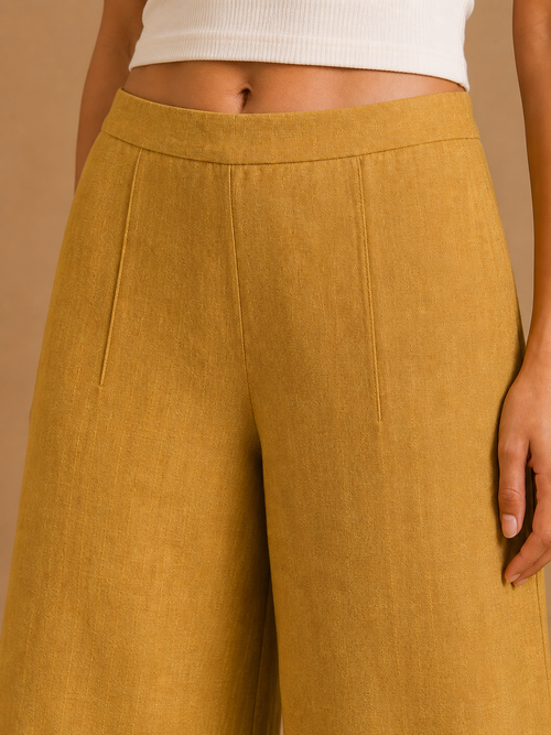Mustard Relaxed Fit Linen Trouser