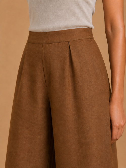 Brown Relaxed Fit Linen Trouser