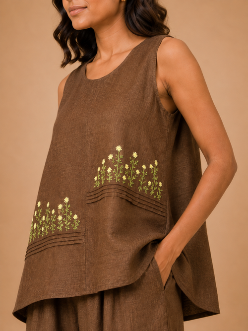 Brown Wildflower Embroidered Co-Ord Set