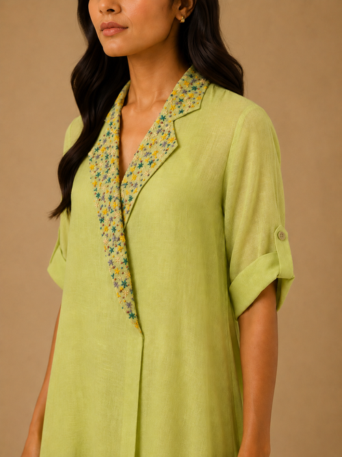 Lime & Olive Ombré Embroidered Collar Dress