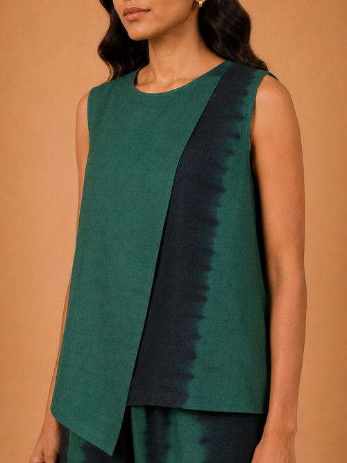 Green & Black Tie-Dye Asymmetric Co-Ord Set