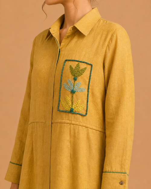 Yellow & Olive Ombré Embroidered Dress