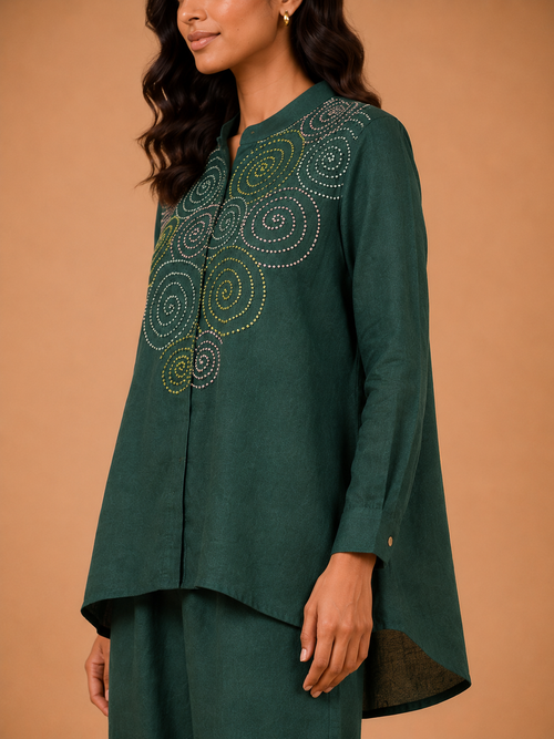 Dark Green Spiral French Knot Co-Ord Set
