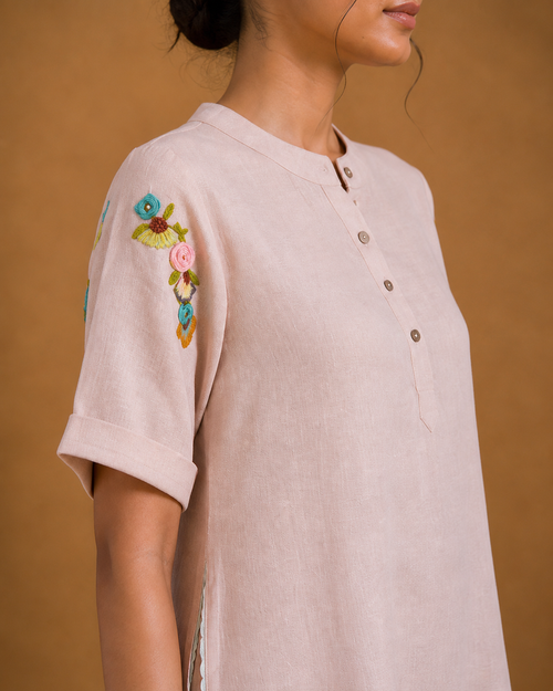 Pale Pink Floral Embroidered Co-Ord Set