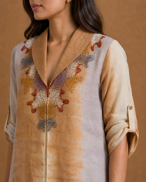 Lilac Brown Embroidered Dress