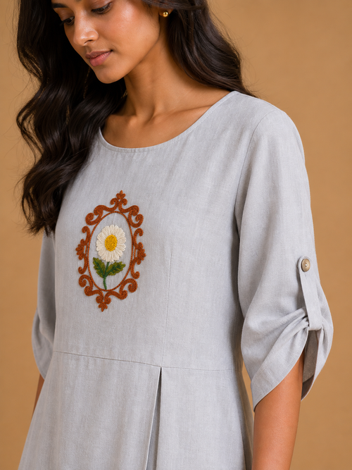 Grey Embroidered Dress