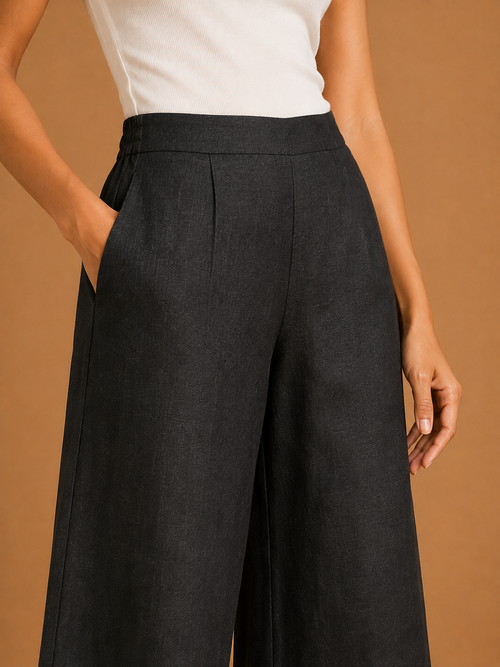 Black Relaxed Fit Linen Trouser