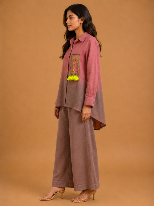 Mauve & Brown Ombré Giraffe Embroidered Shirt