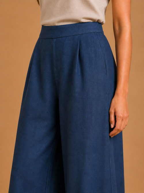 Dark Blue Relaxed Fit Linen Trouser