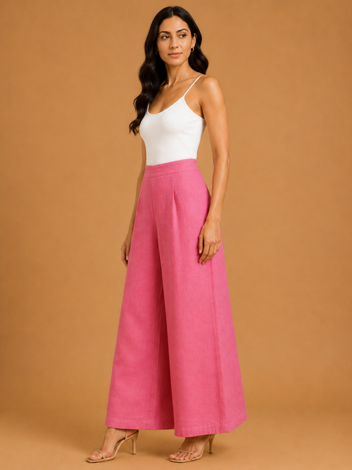 Dark Pink Relaxed Fit Linen Trouser