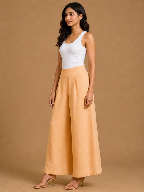 Pale Orange Relaxed Fit Linen Trouser