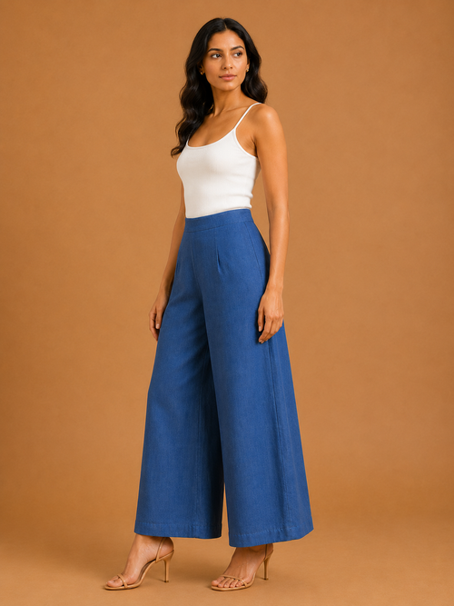 Deep Blue Relaxed Fit Linen Trouser