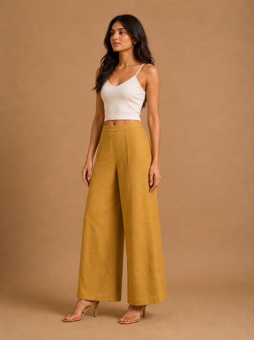 Mustard Relaxed Fit Linen Trouser