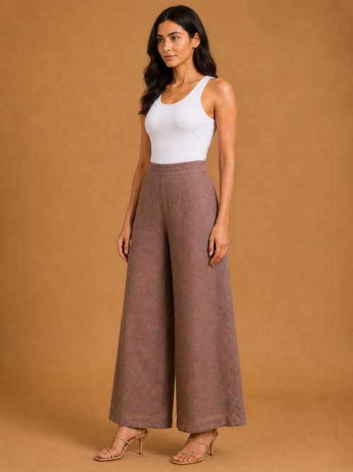 Mauve Brown Relaxed Fit Linen Trouser