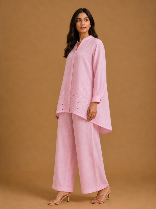 Pink French Knot Floral Print Shirt