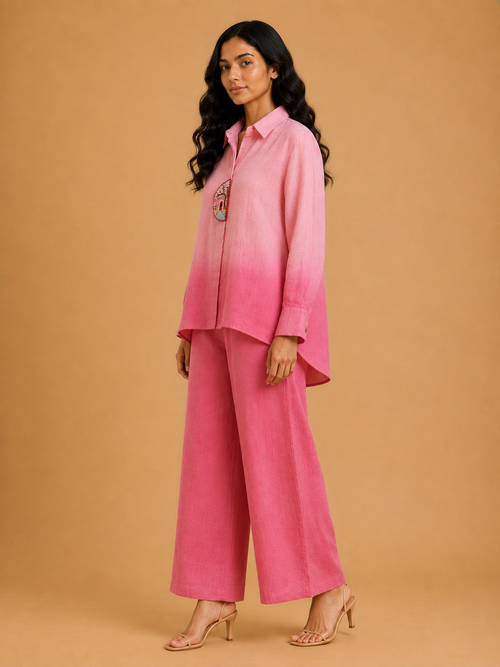Pink Cherry Blossom Door Embroidered Shirt