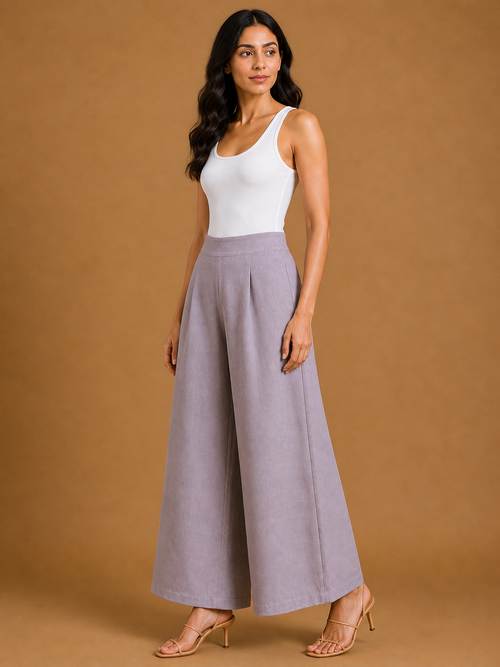 Light Mauve Relaxed Fit Linen Trouser