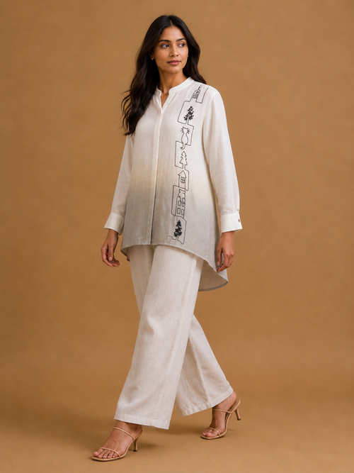 White & Grey Ombré Embroidered Shirt