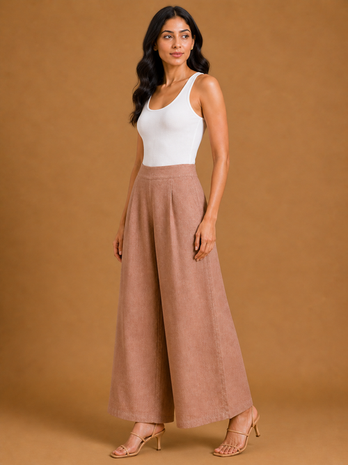 Light Brown Relaxed Fit Linen Trouser
