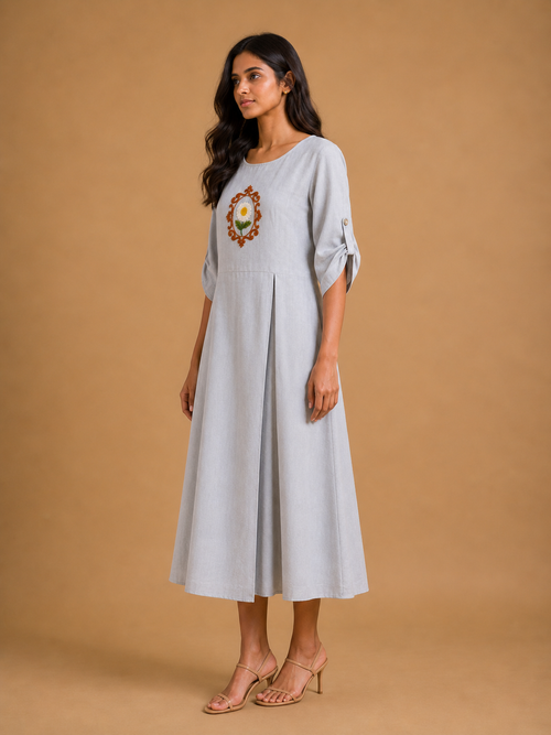 Grey Embroidered Dress
