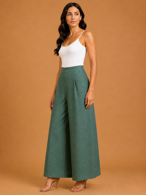 Green Relaxed Fit Linen Trouser