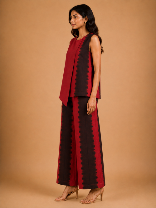 Red & Black Tie-Dye Asymmetric Co-Ord Set