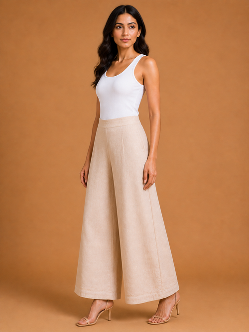 Pale Beige Relaxed Fit Linen Trouser