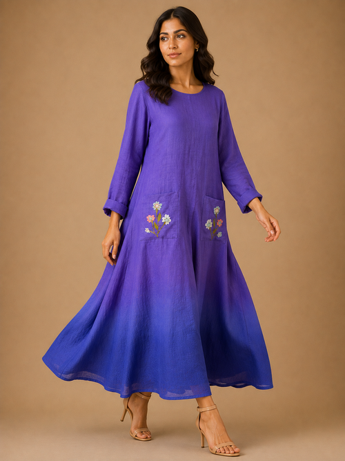 Purple & Blue Ombre Embroidered Dress