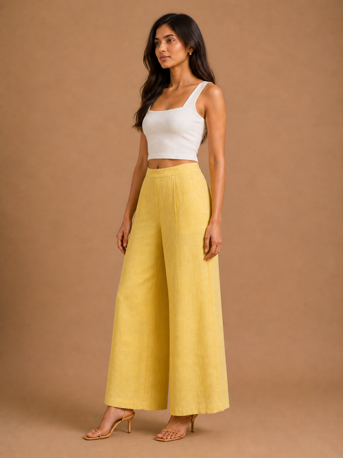 Yellow Relaxed Fit Linen Trouser