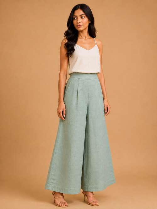 Sea Blue Relaxed Fit Linen Trouser