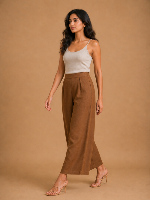 Brown Relaxed Fit Linen Trouser