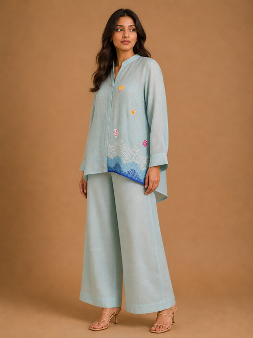 Blue Knot Wave Embroidered Shirt