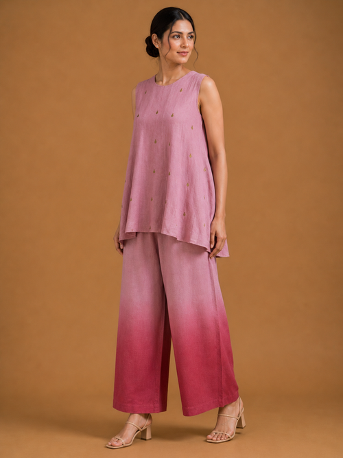 Pink Embellished Peplum Co-Ord Set
