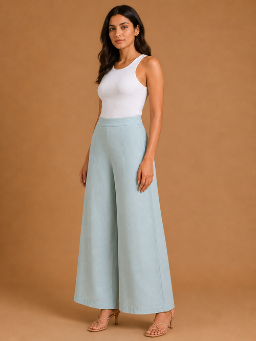 Light Blue Relaxed Fit Linen Trouser