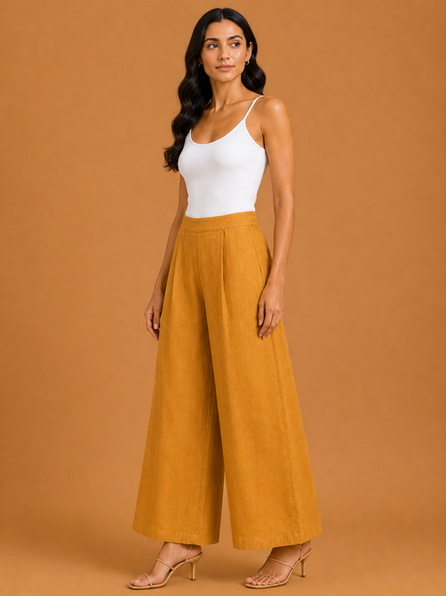 Burnt Yellow Relaxed Fit Linen Trouser