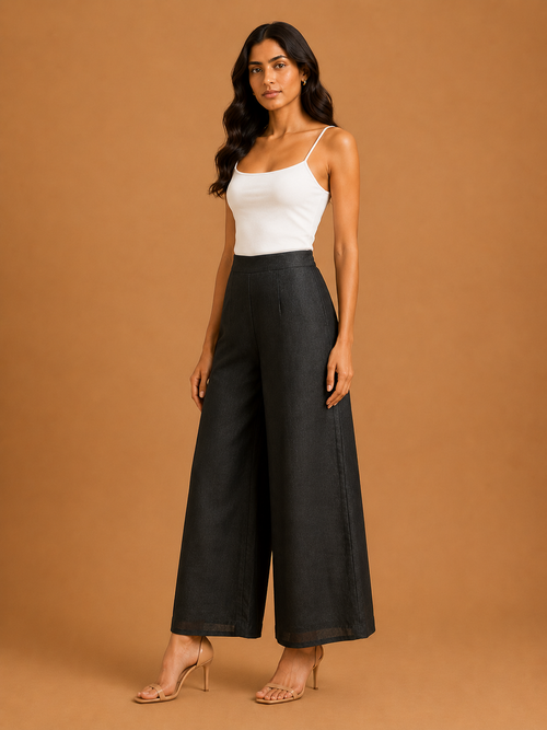 Black Relaxed Fit Linen Trouser